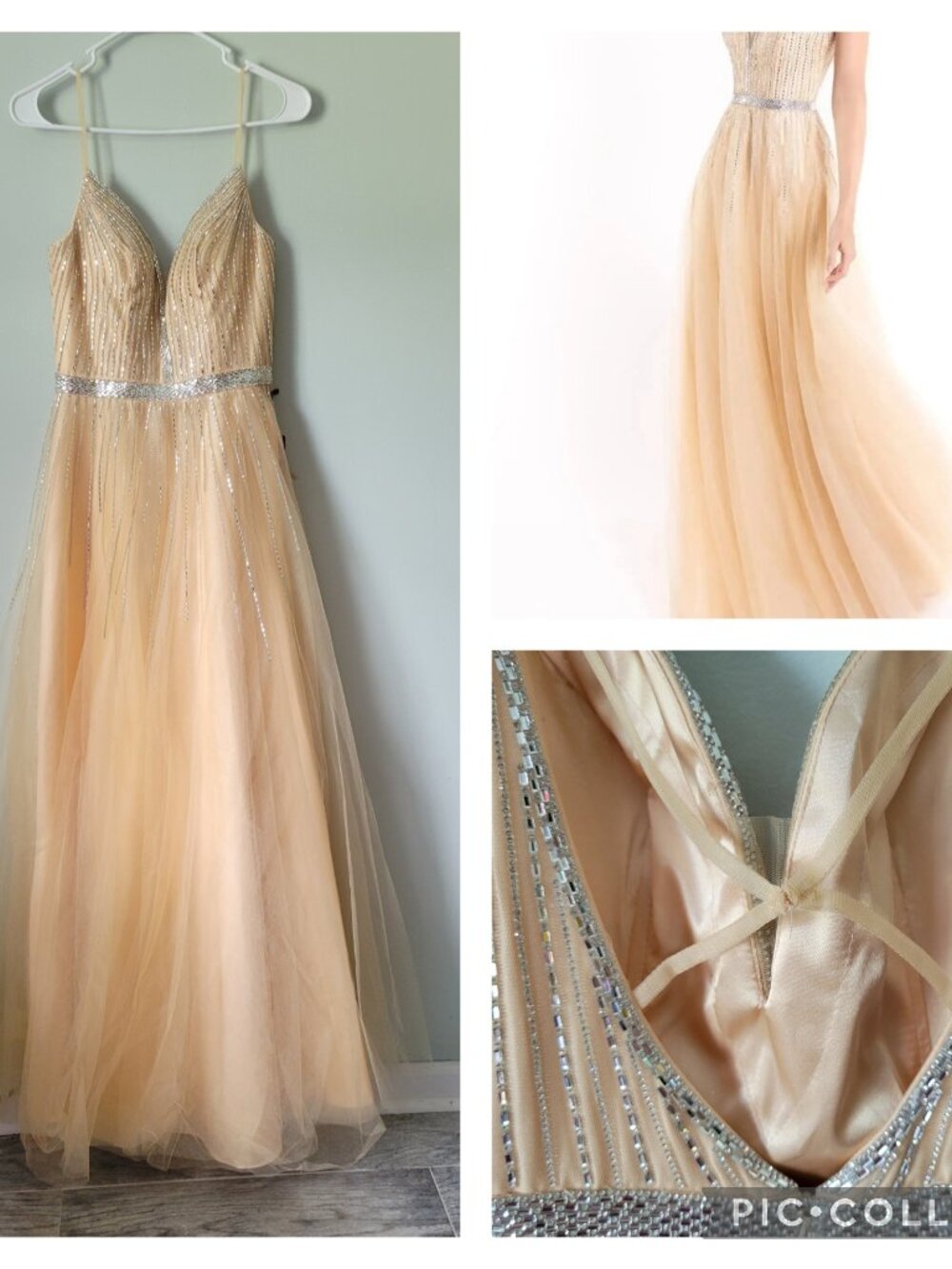 Abby Paris Champagne Formal Dress Women's 4 Prom Pageant Long Ball Gown NWT